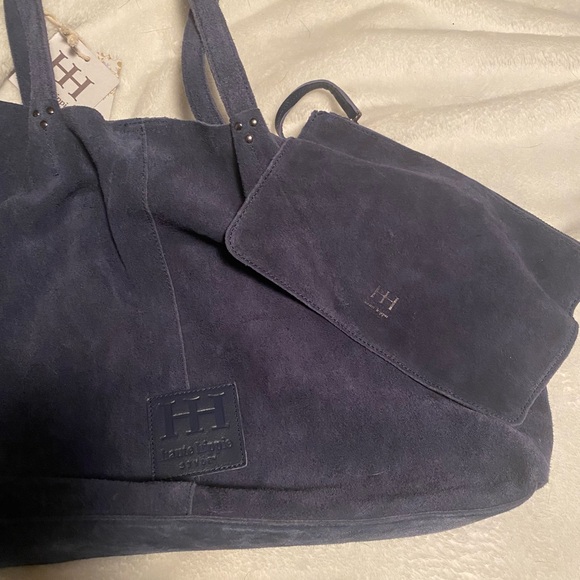 NWT Haute Hippie Navy Blue Suede Tote Bag - Picture 4 of 8